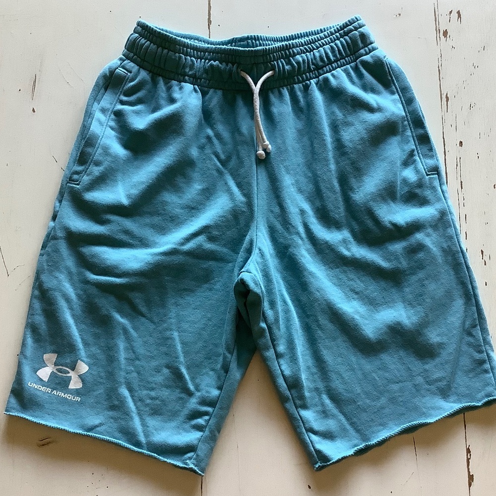 Under Armour Unisex Kids Rival Light Blue Terry Sweat Shorts M 9.5 inseam